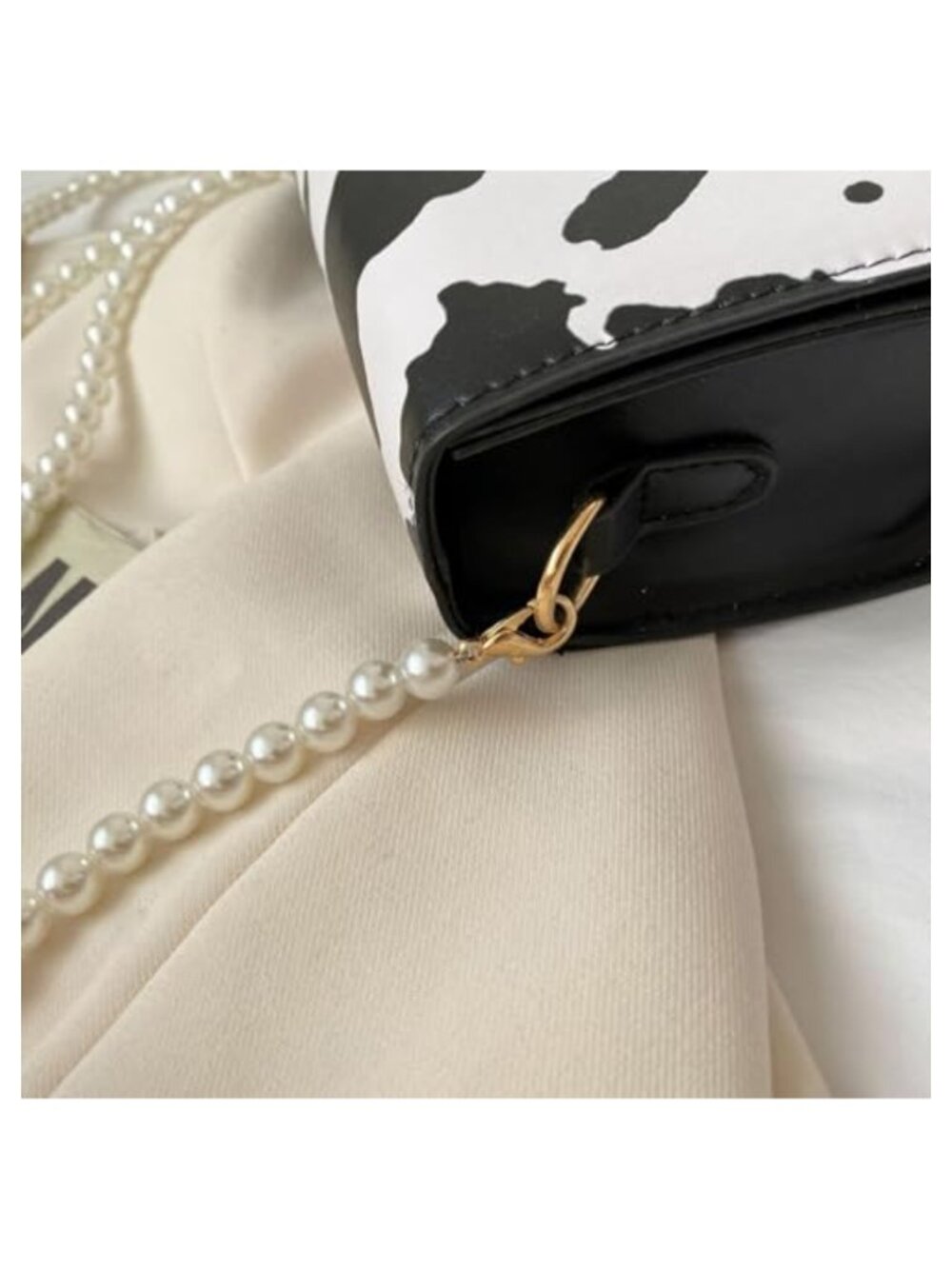 Mini Evening Purse Cow Print Clutch with Pearl Strap Crossbody - Picture 5 of 5